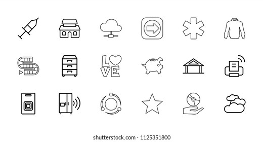 Button icon. collection of 18 button outline icons such as home, cloudy weather, injection, nightstand, house building, intercom. editable button icons for web and mobile.