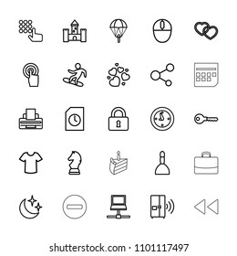 Button icon. collection of 25 button outline icons such as spa bag, t-shirt, key, parachute, hand on atm, lock, heart, touchscreen. editable button icons for web and mobile.
