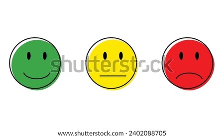 Button Icon Feedback Rating Green Yellow Red. Color Faces Mood - 3 Sticker Vector Icons. flat illustrations of various emoticons