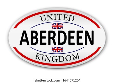 button Icon of national flag of United Kingdom of Great Britain. Union Jack on the white background with lettering of city name Aberdeen. Inscription for logo, banner, t-shirt print
