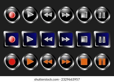 Button icon, record, play,reff,stop and pause. filled and editable buttons, buttons in round and square shapes