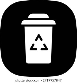 Icono de Botón de un cubo de basura de reciclaje, silueta llena de gestión de residuos ecológicos.