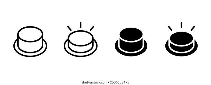 Button icon. Round push button with base and radiating lines vector illustration. Power control or emergency start symbol for user interface, electronics and automation design.