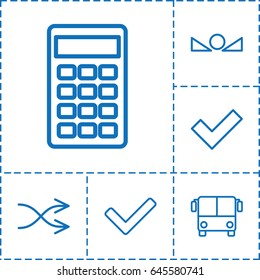 Button icon. set of 6 button outline icons such as airport bus, shuffle, calculator, arrow up