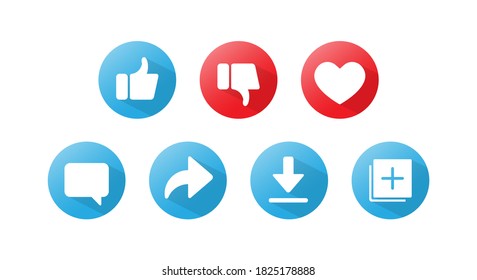 Button Icon Set for Channel. Like, Dislike, Love, Comment, Share, Download, and Save Vector Illustration