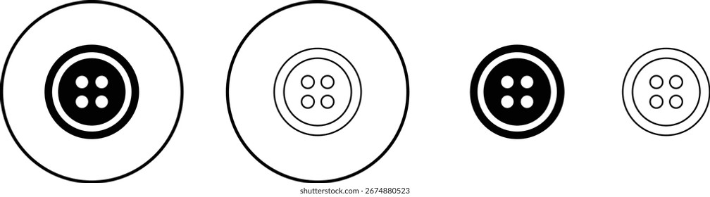 Botão ícone conjunto coleção isolado no fundo transparente, ferramenta de costura costura vestuário vestuário símbolo ilustração design vetor gráfico modelo pacote pacote, linha plana estilo contorno mínimo 