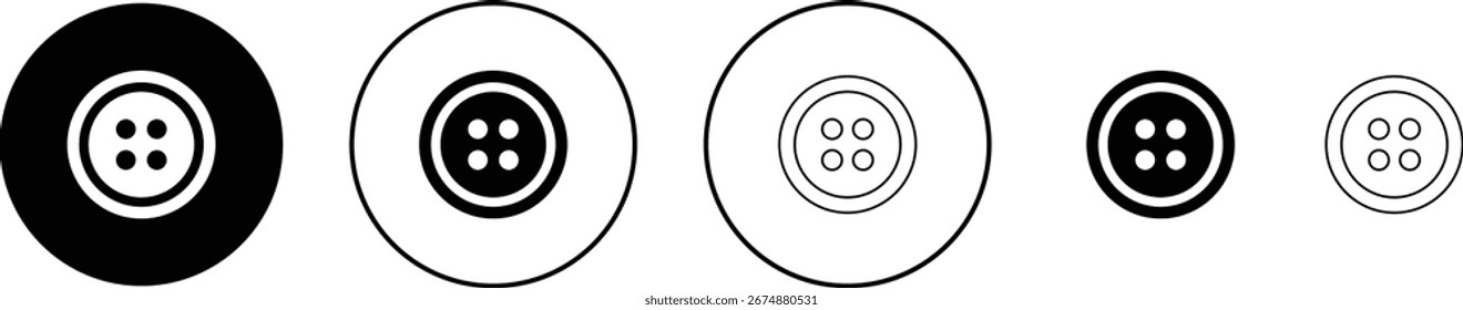 Button icon set collection isolated on transparent background, sewing tool tailoring clothing garment symbol illustration design vector graphic template pack bundle, flat line style outline minimal 