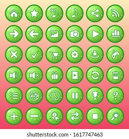 Button icon set color green style glossy jelly.
