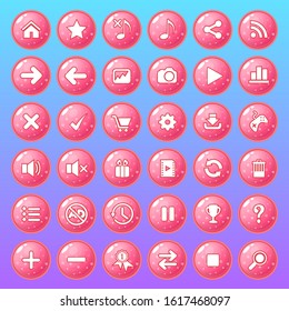 Button icon set color pink style glossy jelly.