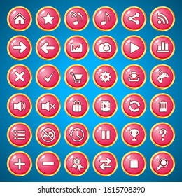 Button icon set color red border gold.