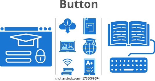 conjunto de iconos. incluye profesor, lector electrónico, escuela, tarea, libro, información, entrada, iconos de inicio de sesión. estilos rellenos.