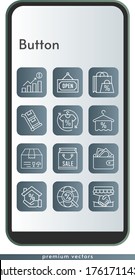 button icon set. included profits, handshake, shopping bag, shirt, package, wallet, mortgage, towel, internet, open, trolley icons on phone design background . linear styles.