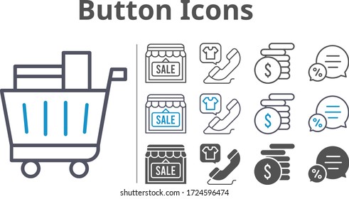 button icon set included shop, money, chat, shopping cart, phone call icons