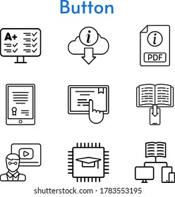 button icon set. included tablet, chip, pdf, e-book, teacher, information, touchscreen, test, school icons. linear styles.