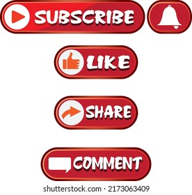 Button Icon Set Like Comment Share And Subscribe, Vector Illustration For Channel