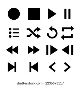 Button icon set of music player app. Play, stop, pause, next, previous, shuffle, repeat, etc