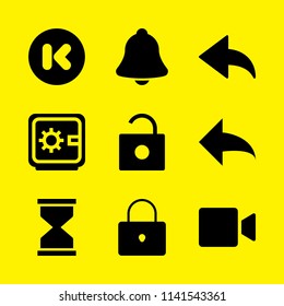button icon set. With padlock, notification and previous  vector icons for graphic design and web
