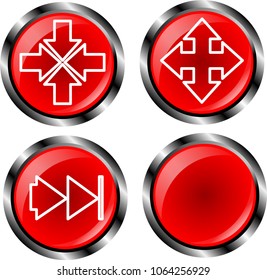 Button icon set Red rounded buttons with white Text direction dotted arrows. (5 OF 5)