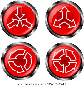 Button icon set Red rounded buttons with white Text direction dotted arrows. (4 OF 5)