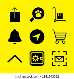 button icon set. With trolley, notification and location  vector icons for graphic design and web