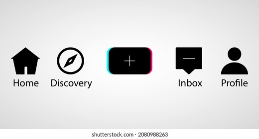 Button Icon Of Social Media App. Home, Discover, Add Story, Inbox, Profile. EPS10. Vector