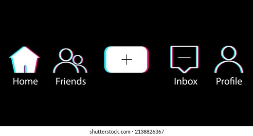 Button Icon of social media App. Home, Friends, Add Story, Inbox, Profile. EPS10. Vector