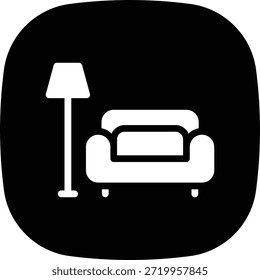 Icono de Botón de un sofá y una lámpara, silueta llena de muebles de interior para el hogar.
