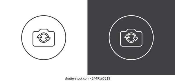 Button icon to switch cameras video call, Simple line icon set of buttons template for mobile phone online app, ui. Internet talk, vector illustration in black and white background.
