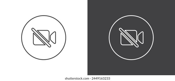 Button icon to turn off video on video calls. Simple line icon set of buttons template for mobile phone online app, ui. Internet talk, vector illustration in black and white background.