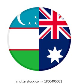 button icon with uzbekistan and australia flags isolated on white background
