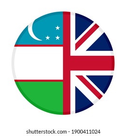 button icon with uzbekistan and union jack flags isolated on white background

