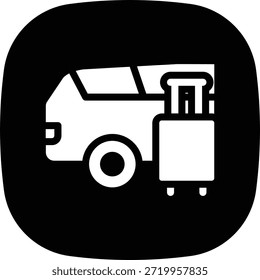 button icon of a van with luggage, filled travel transportation silhouette.