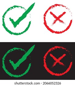 Button icons for Accepted or Rejected, Approved orDisapproved, Yes or No, Right or Wrong, Green or Red, Correct or False, Ok or No Agree vector mark web symbols in green and red, Set of typing icons.