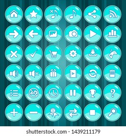 Button and icons color blue light for game and background green abstract.