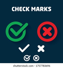 Button icons for: Accepted Rejected, Approved Disapproved, Yes No, Right Wrong, Green Red, Correct False, OK Not Ok. Vector mark web symbols in green and red.