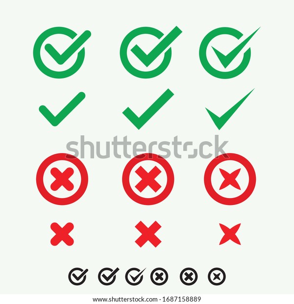 Button icons for: Accepted Rejected,\
Approved Disapproved, Yes No, Right Wrong, Green Red, Correct\
False, OK Not Ok. Vector mark web symbols in green and\
red.