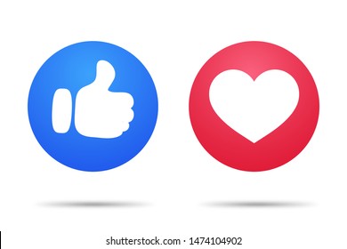 Button icons like and love on social media