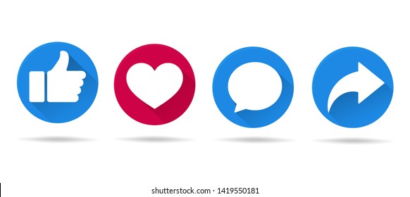 Button icons like on social media sites in a long shadow design