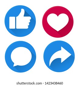 Button icons like on social media sites in a long shadow design