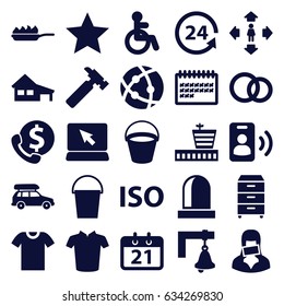 Button icons set. set of 25 button filled icons such as bucket, disabled, airport, house, t-shirt, man move, hummer, calendar, 24 support, atom, censored woman, nightstand