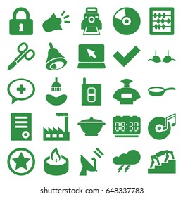 Button icons set. set of 25 button filled icons such as thunder, perfume, manicure scissors, shower, bra, document, abacus, lock, medical cross, candle, disc and music note