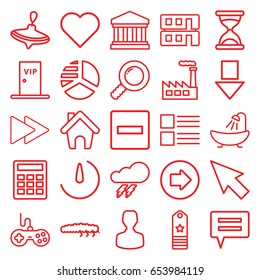 Button icons set. set of 25 button outline icons such as arrow right, thunder, whirligig, joystick, shower, hourglass, pie chart, caterpillar, fast forward, stopwatch camera