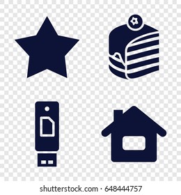 Button icons set. set of 4 button filled icons such as piece of cake, star, home