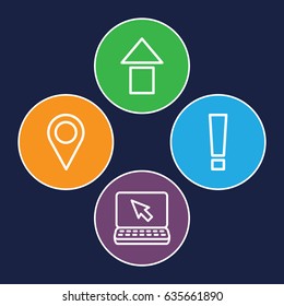 Button icons set. set of 4 button outline icons such as location pin, laptop, arrow up