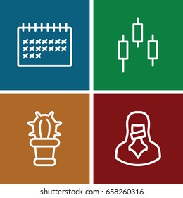 Button icons set. set of 4 button outline icons such as calendar, censored woman, cactus
