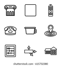 Button icons set. set of 9 button outline icons such as Greek column, desk phone, abacus, map location, stop, remote control, school, arrow