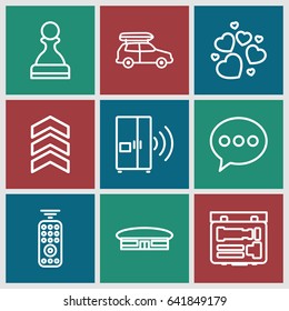 Button icons set. set of 9 button outline icons such as airport, heart, camera, intercom, car, remote control, arrow, chat