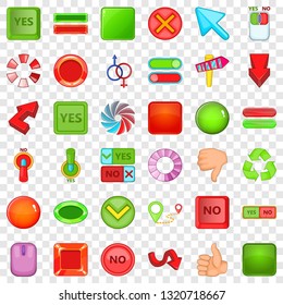 Button icons set. Cartoon style of 36 button vector icons for web for any design