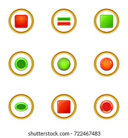 Button icons set. cartoon style set of 9 button vector icons for web design