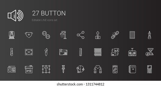 button icons set. Collection of button with app, heart, pie chart, pin, text formatting, house, radio, dialogue, grid, ruler, folder, brush. Editable and scalable button icons.